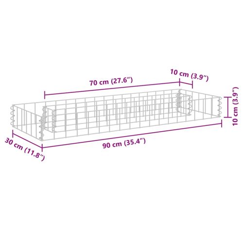 Габион повдигната леха, поцинкована стомана, 90x30x10 cм