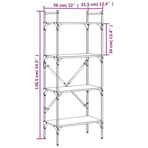 Библиотека 4 рафта кафяв дъб 56x31,5x138,5 см инженерно дърво