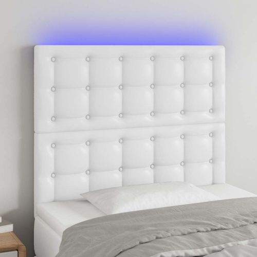 LED горна табла за легло, бяла, 90x5x118/128 см изкуствена кожа