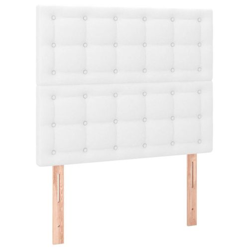 LED горна табла за легло, бяла, 90x5x118/128 см изкуствена кожа