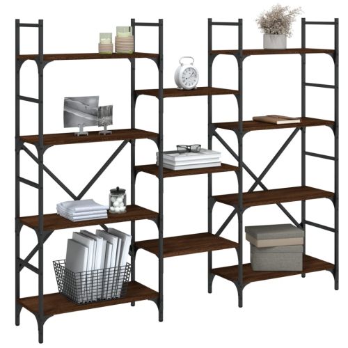 Етажерка за книги кафяв дъб 160x28,5x136,5 см инженерно дърво