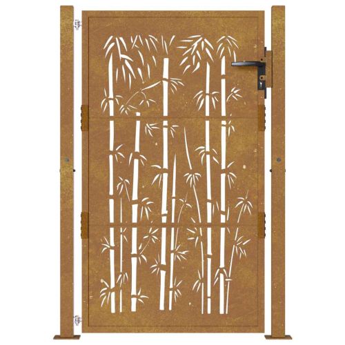 Градинска порта 100x125 см, кортенова стомана, дизайн от бамбук