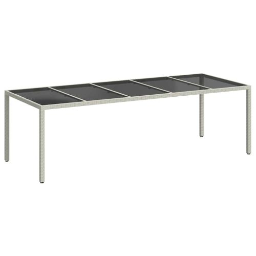 Градинска маса бяла 250x100x75 см полиратан и закалено стъкло