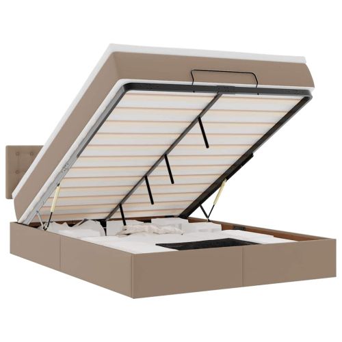 Отоманка с матраци и LED осветление, капучино, 140x190 см, изкуствена кожа