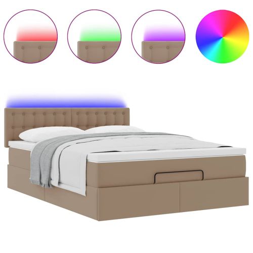 Отоманка с матраци и LED осветление, капучино, 140x190 см, изкуствена кожа