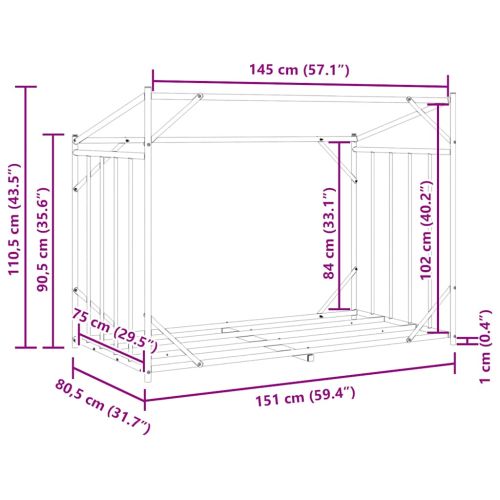 vidaxL Стойка за дърва за огрев с дъждобран, 151x80,5x110,5 см