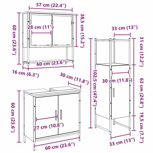 Комплект мебели за баня 3 бр. Кафяво 33 x 33 x 113,5 см