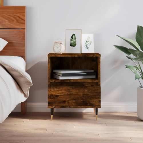 Нощно шкафче опушен дъб 40x35x50 см инженерно дърво