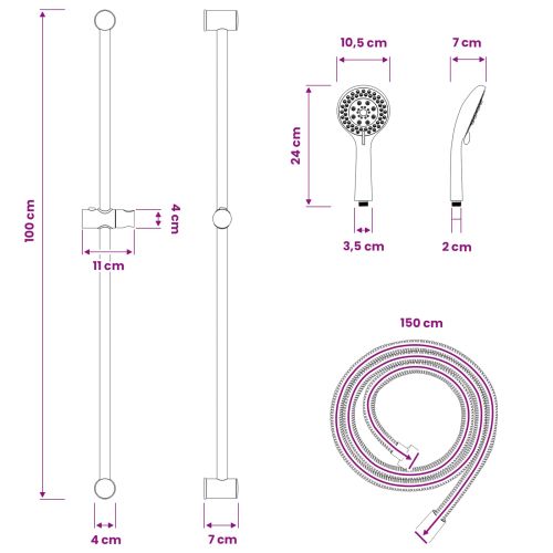 Комплект душ система Черно 100 cm Неръждаема стомана