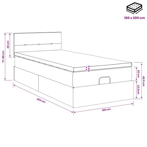 Огледално легло с матрак Тъмен кафяв 100 x 200 cm Текстил