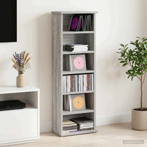 Кабинет за CD Сив Сонома 60 x 17 x 92 см Инженерна дървесина