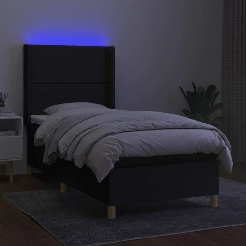 Боксспринг легло с матрак и LED, черна, 90x200 см, плат
