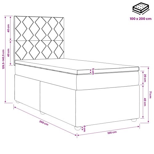 Континентално легло с матрак Синьо 100 x 200 cm Текстил