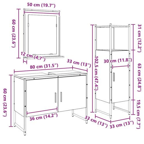Комплект мебели за баня 3 бр. Кафяво 33 x 33 x 113.5 см