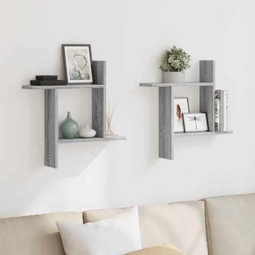 Стенни рафтове 2 бр сив сонома 50x12x50 см инженерно дърво