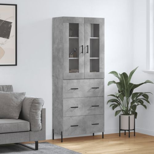 Висок шкаф, бетонно сив, 69,5x34x180 см, инженерно дърво