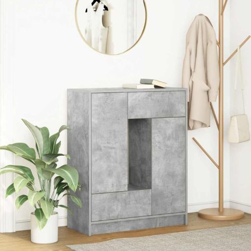 Бюфет с чекмеджета и вратички, бетонно сив, 73x31x90 см