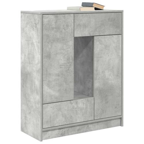 Бюфет с чекмеджета и вратички, бетонно сив, 73x31x90 см