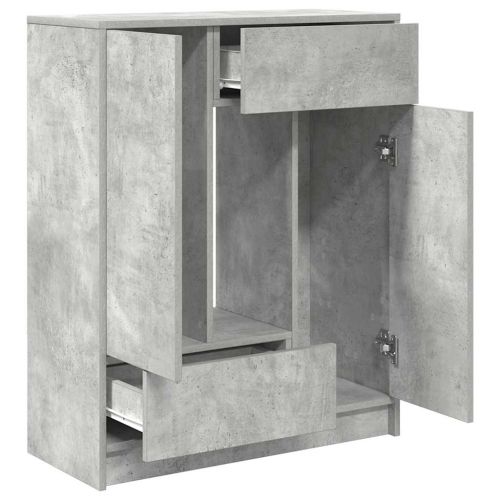 Бюфет с чекмеджета и вратички, бетонно сив, 73x31x90 см