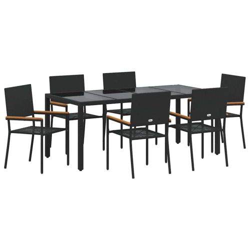 Комплект за хранене в градината 7 бр. Черно полиратан