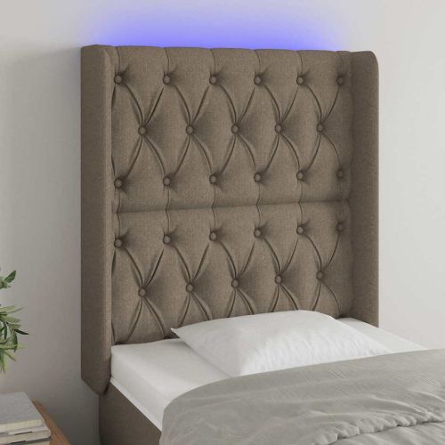 LED горна табла за легло, таупе, 83x16x118/128 см, плат