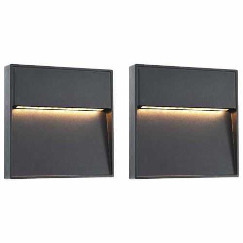 Фасадни LED аплици, 2 бр, 3 W, черни, квадратни