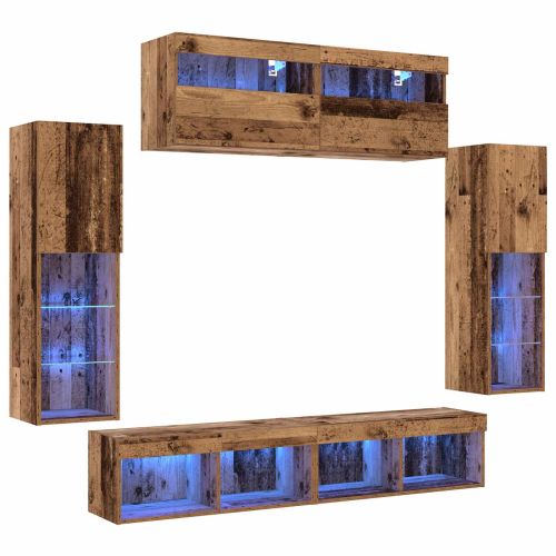 Комплект ТВ шкаф 6 бр. Старо дърво Инженерна дървесина