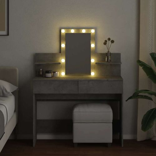 Тоалетка с LED, бетонно сива, 100x40x130 см