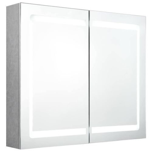 LED шкаф с огледало за баня, бетонно сив, 80x12x68 см