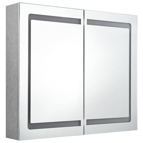LED шкаф с огледало за баня, бетонно сив, 80x12x68 см