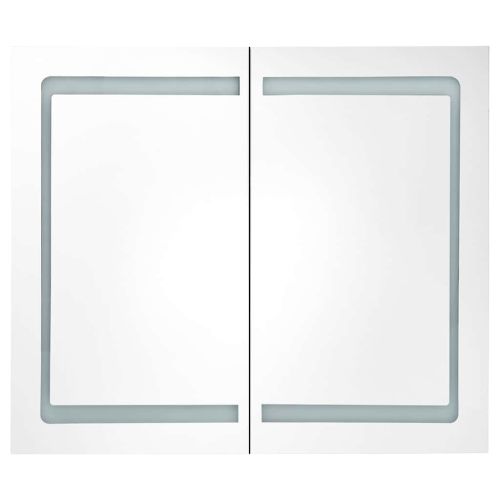 LED шкаф с огледало за баня, бетонно сив, 80x12x68 см