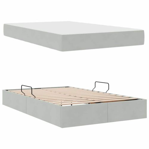 Легло с място за съхранение и матрак Светлосиво 120 x 200 cm