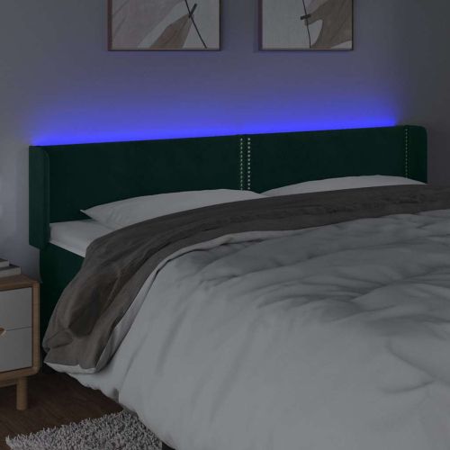 LED горна табла за легло, тъмнозелена, 203x16x78/88 см, кадифе