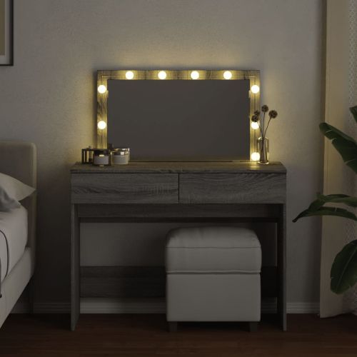 Тоалетка с LED, сив сонома, 100x40x120 см