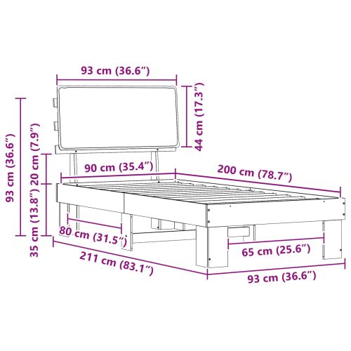 Леглова рамка с тапицирана гръбна част Тъмен сив 90 x 200 cm