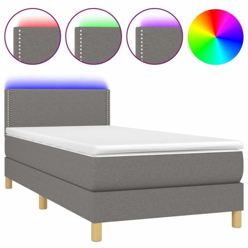 Боксспринг легло с матрак и LED, тъмносиво, 100x200 см, плат