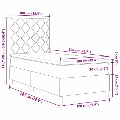 Легло с пружинирана основа Тъмен сив 100 x 200 cm Кадифе