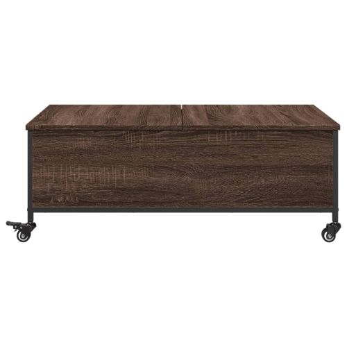Маса за кафе с колелца кафяв дъб 91x55x34 см инженерно дърво