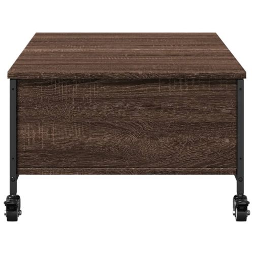 Маса за кафе с колелца кафяв дъб 91x55x34 см инженерно дърво