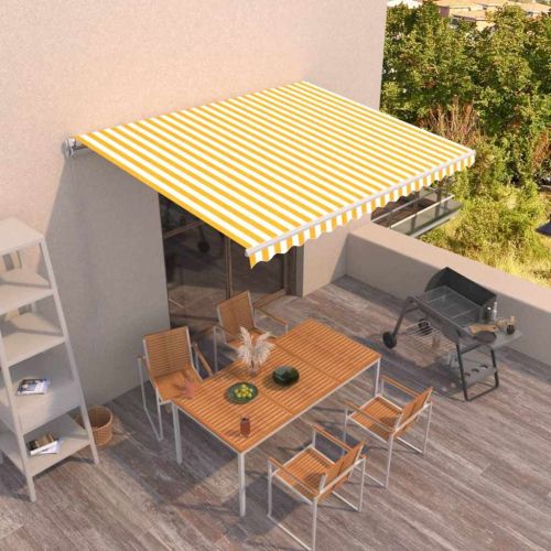 Прибираща се тента Жълт и бял 400 × 350 cm Полиестер и алуминий