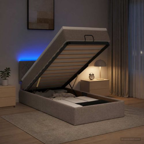 Отоман с матрак и LED с LED ленти Таупе 80 x 200 cm Текстил