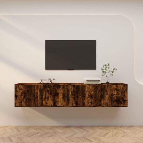 ТВ шкафове със стенен монтаж, 2 бр, опушен дъб, 100x34,5x40 см