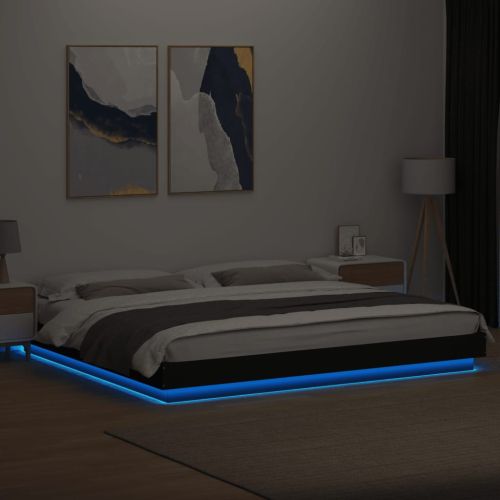 Рамка за легло с LED осветление черна 180x200см инженерно дърво