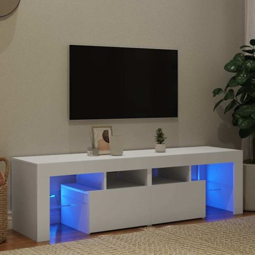 ТВ шкаф с LED осветление, бял, 140x36,5x40 см