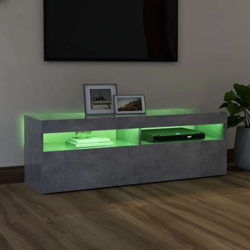 ТВ шкаф с LED осветление, бетонно сив, 120x35x40 см
