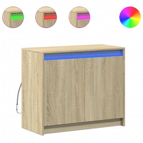 Сайдборд с LED, дъб сонома, 72x34x61 см, инженерно дърво