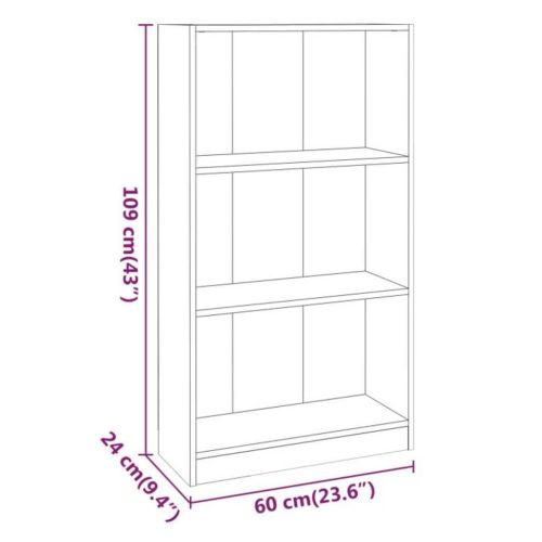 Библиотека, опушен дъб, 60x24x109 см, инженерно дърво