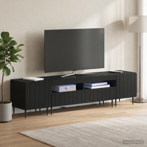 5 части LED ТВ шкаф Черно Инженерна дървесина