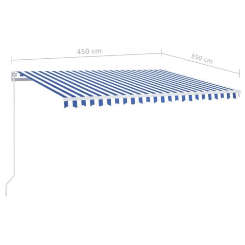 Ръчно прибиращ се сенник с LED, 450x350 см, синьо и бяло