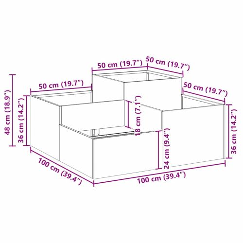 Градинска саксия Черно 100 x 100 x 48 см Стомана